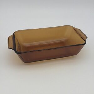 Anchor Hocking Fire King No 441 VTG Harvest Amber 1 Quart Glass Bread Loaf Pan